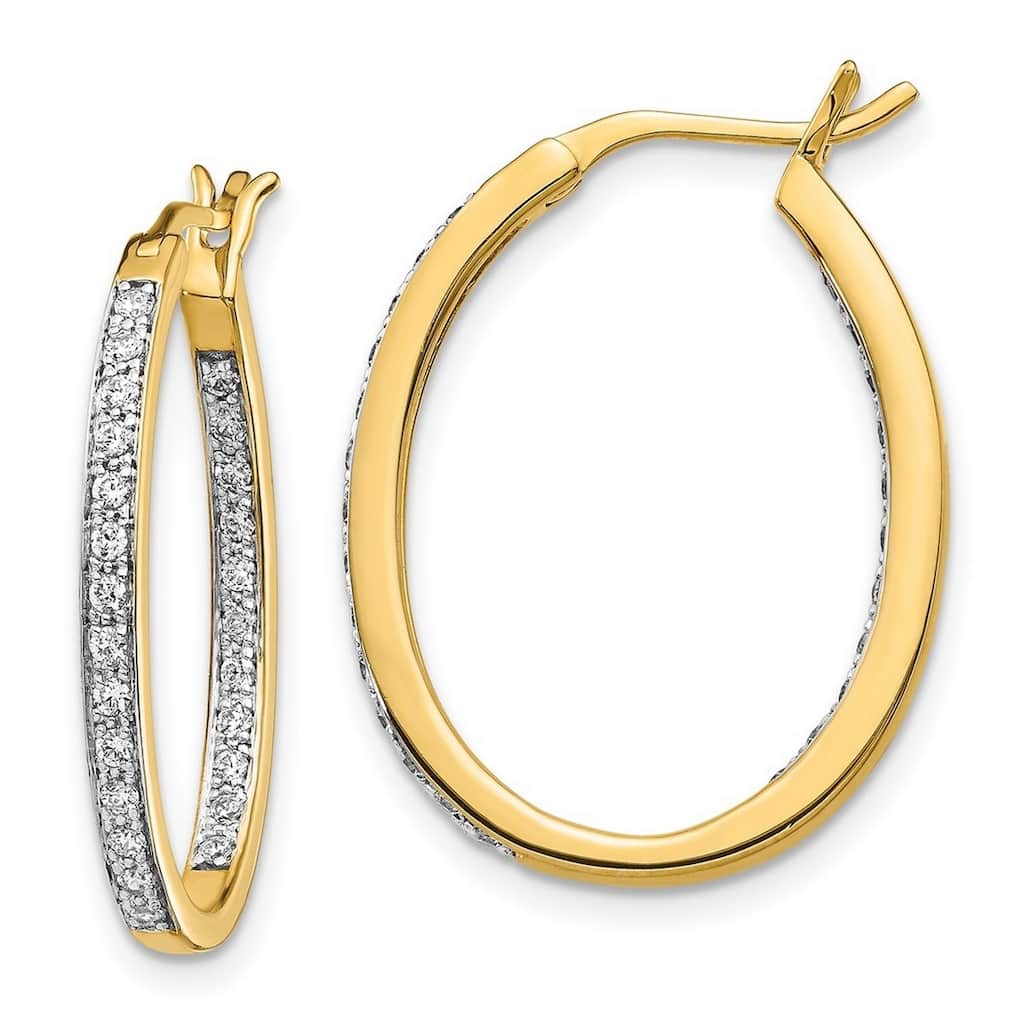 Curata 14k Diamond In Out Hoop Earrings - 25x20mm Wide 2mm Thick