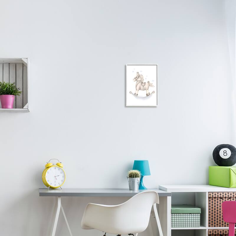 Stupell Gentle Rocking Horse Blue Stars Nursery Playroom Framed Wall Art, Design by Studio Q - Off-White