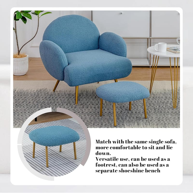 XINMICS Round Boucle Upholstered accent chair ottoman