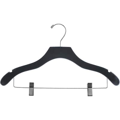Black Wavy Combo Hanger with Adjustable Cushion Clips, Box of 100 Hangers with Notches and Chrome Hook