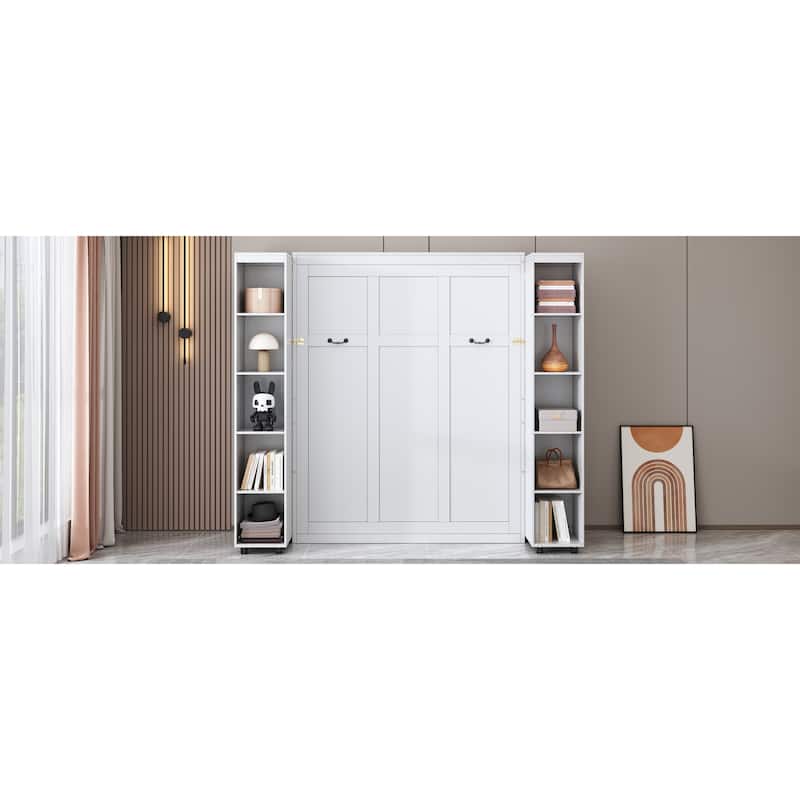 Queen Size MDF Murphy Bed with Fold-Out Storage Cabinets