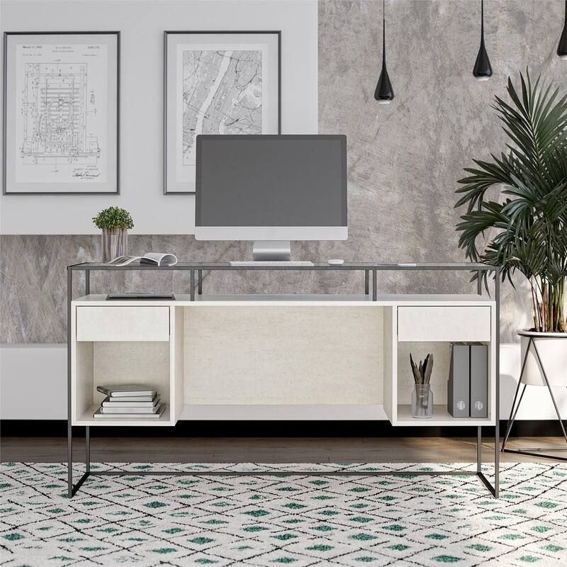 Ameriwood Home Creedmore Modern Desk with Fluted Glass Top