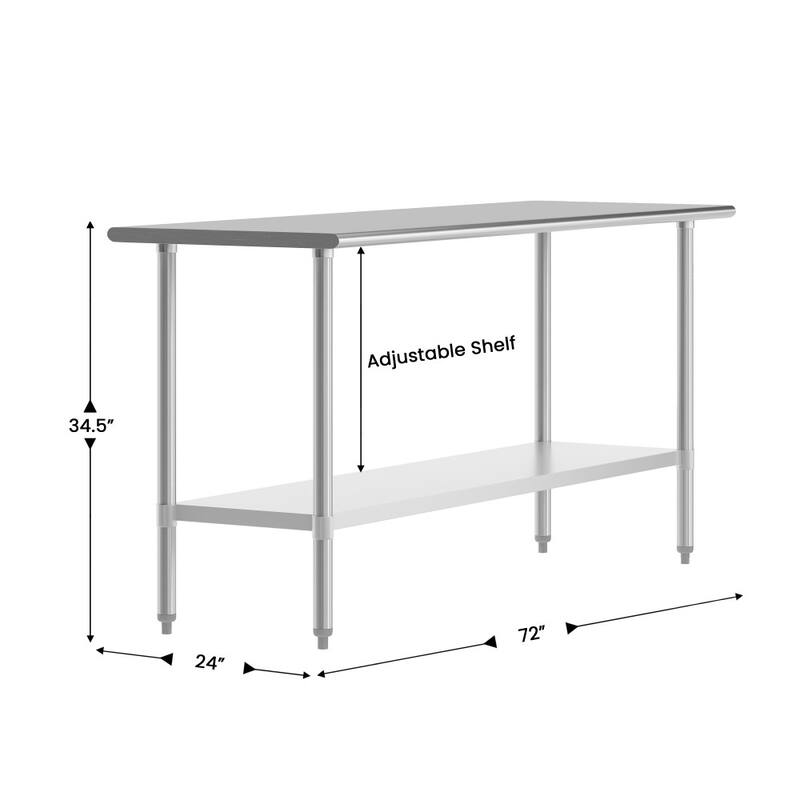 Stainless Steel 18 Gauge Work Table with Undershelf