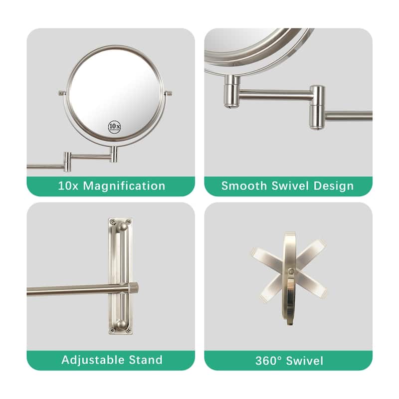10x Magnifying Wall Mounted Mirror Finish Satin Nickel Finish