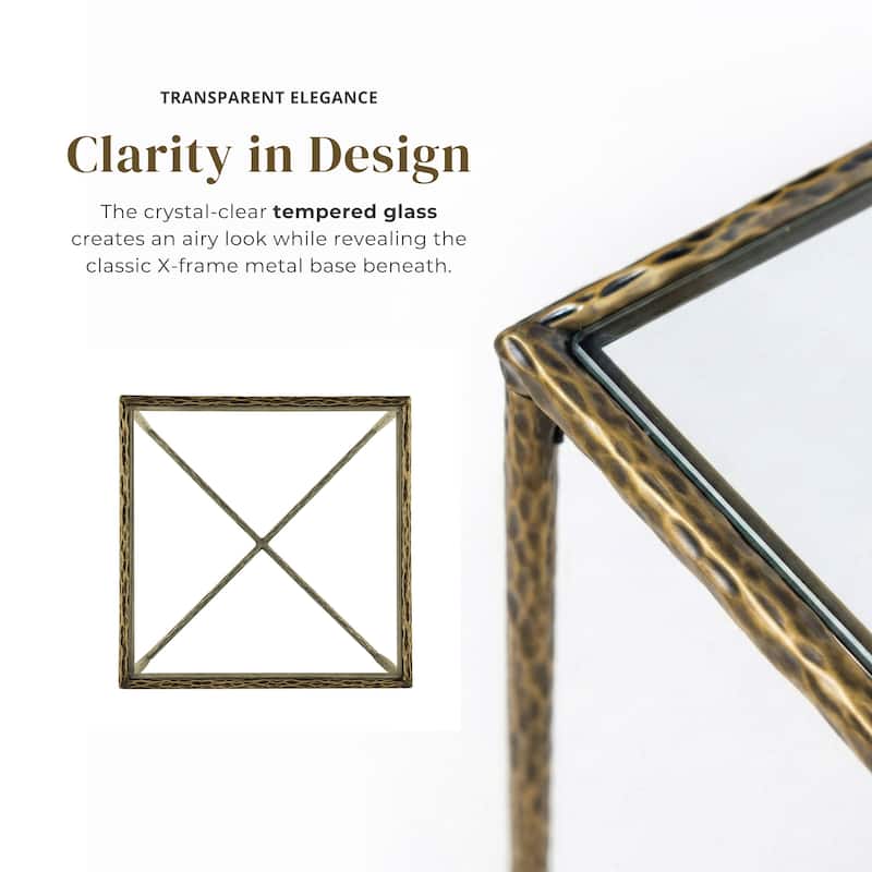 247 Shop At Home Lalia Modern Hammered Metal 3-Piece X-Brace Coffee Table Set