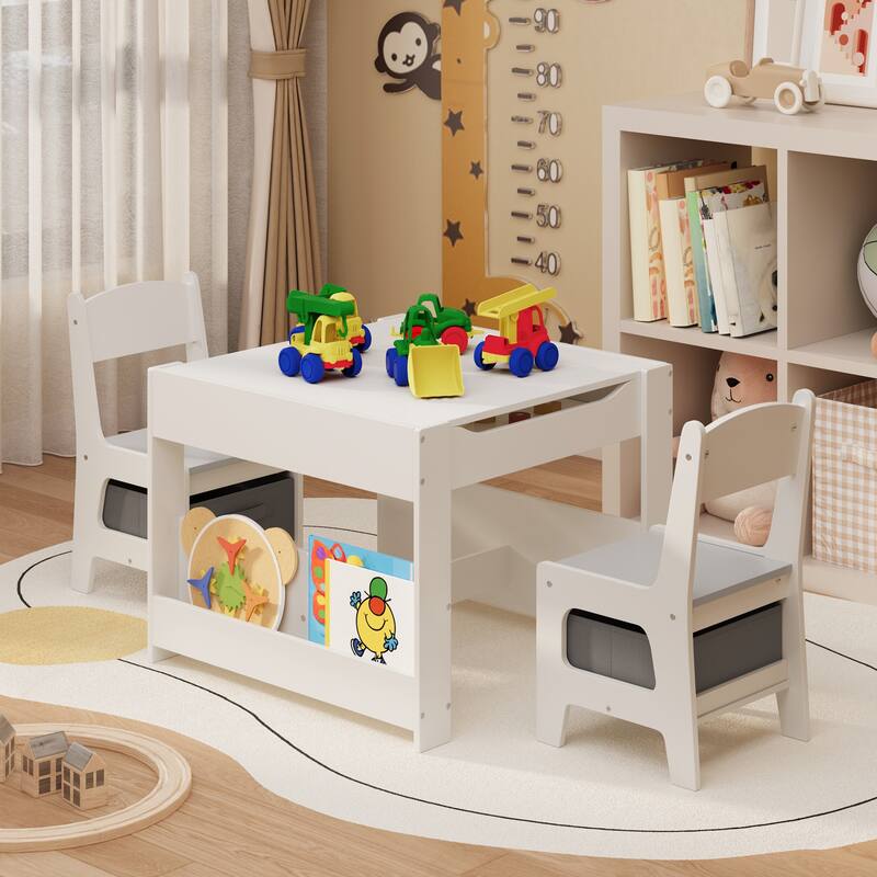 4 in 1 Kids Activity Table and Chair Set with Removable Tabletop Storage, Toddler Craft Table and Chairs