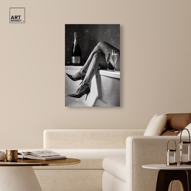 Champagne Bath Glamour Canvas by Art Remedy, Gallery Wrapped