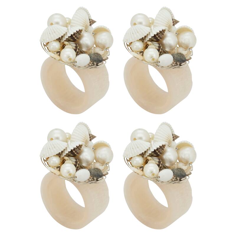 Seashore Splendor Beaded Resin Napkin Ring (Set of 4) - Ivory