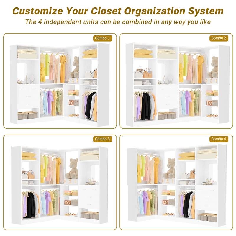 Cimly Set of 3 Corner Closet System with Hanging Rods, Space-saving Closet Organizer with Mirror