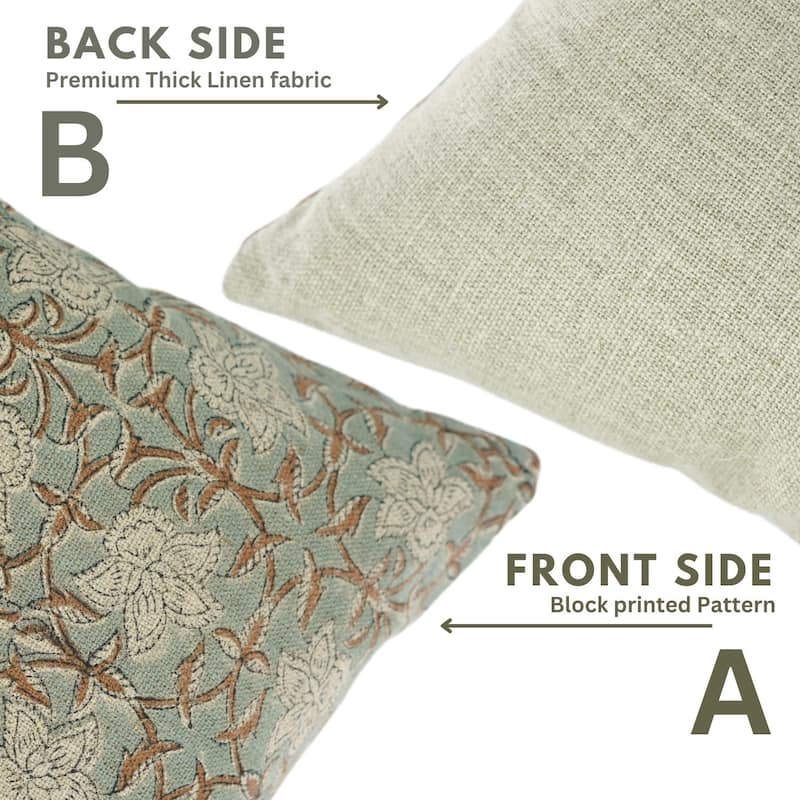 Fabdivine Block Print Thick Linen Floral Handmade Farmhouse Pillow Cover, Chudamani