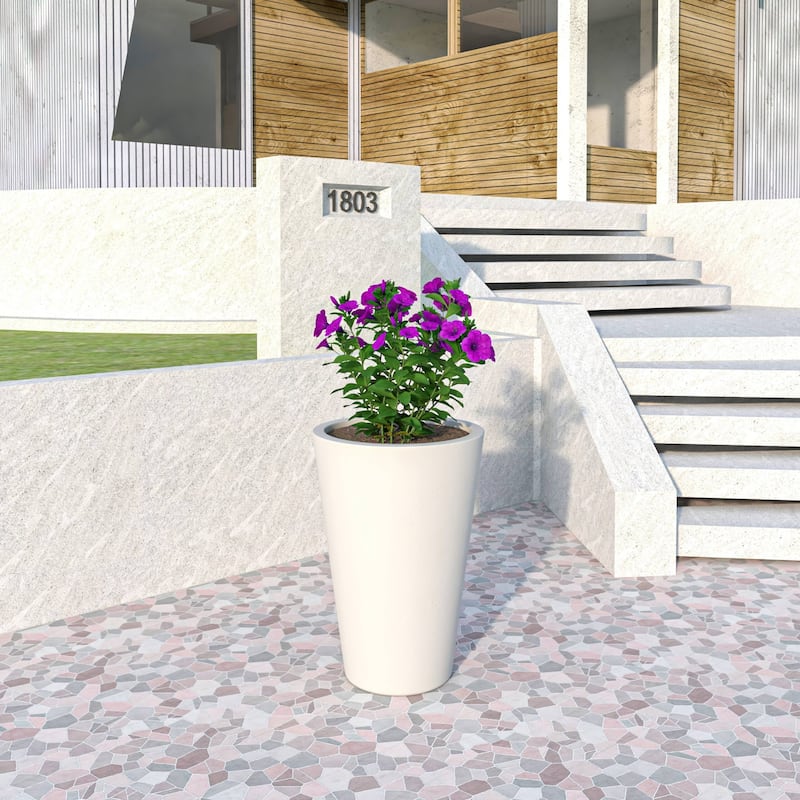 Pebble Tapered Modern Round Fiberstone and MGO Clay Planter Pot with Drainage for Home Garden Office Patio Porch Patio