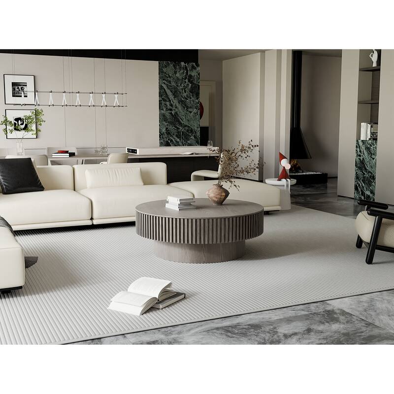 39.37" Round Coffee Table with Storage Solid Wood Veneered Modern Coffee Table Accent Tea Table for Living Room, Bedroom