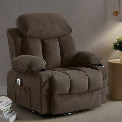 Velvet Swivel Recliner Lounge Chair with Massage and Heat, 360° Rotation, USB Charging Port, Dual Cup Holders