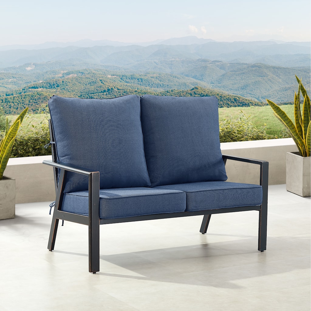 Black Aluminum Deep Seating Deep Seating Loveseat with Cushions