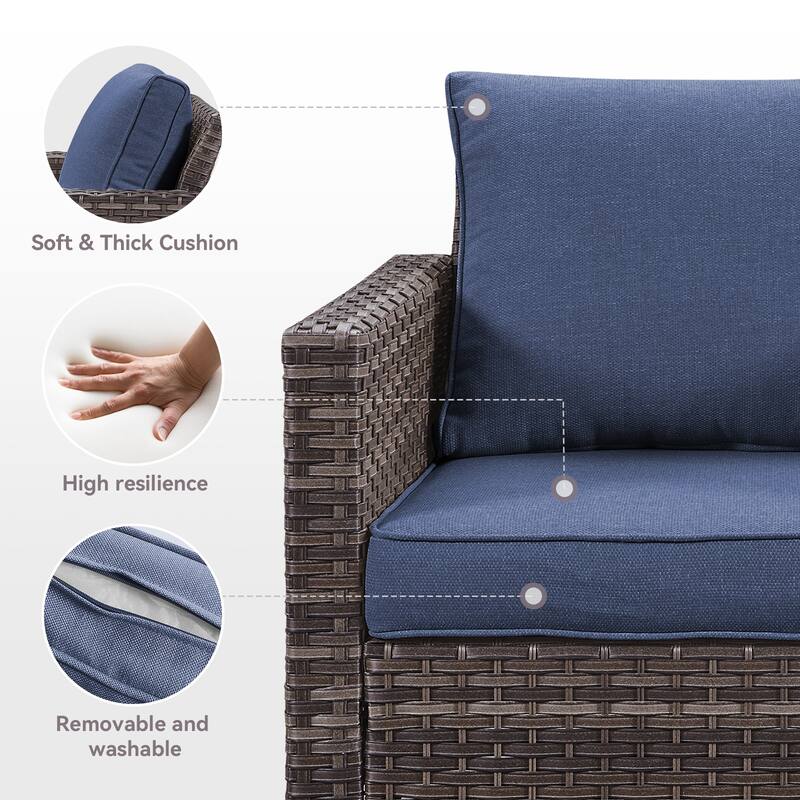 3 Pieces Outdoor Wicker Sofa with Ottomans Grey - Blue
