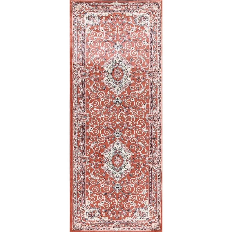 Floral Medallion Transitional Oriental Turkish Rug Traditional Carpet - 2'7" x 7'10" - Orange