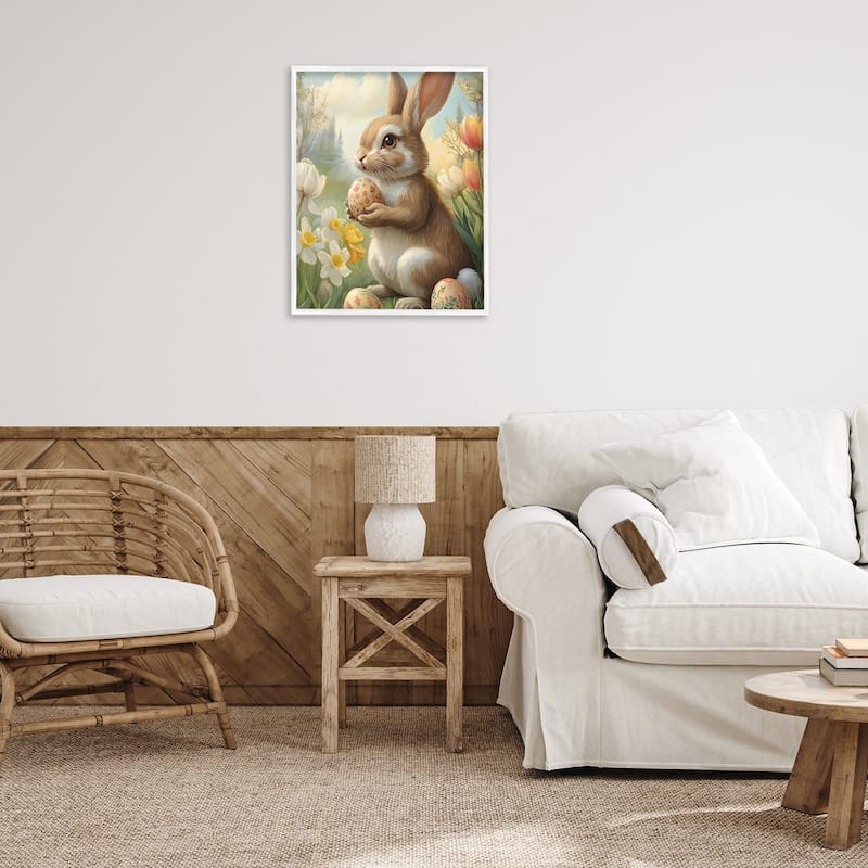 Stupell Easter Bunny with Painted Eggs Framed Giclee Art Design By Franklyn Gregory