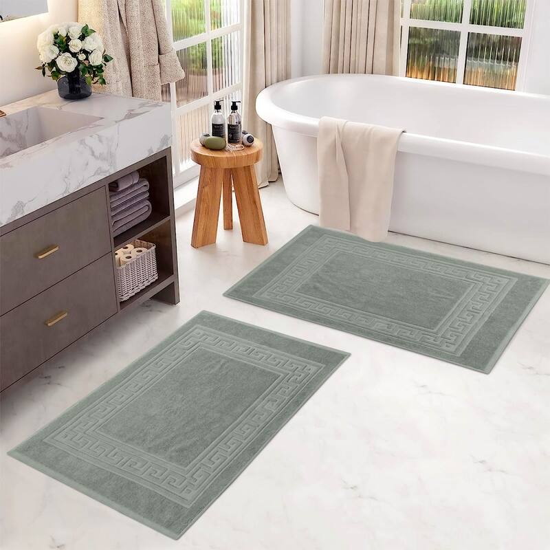 Blue Nile Mills 100% Cotton Thick Absorbent Washable Bath Mats Set of 2 - Sage