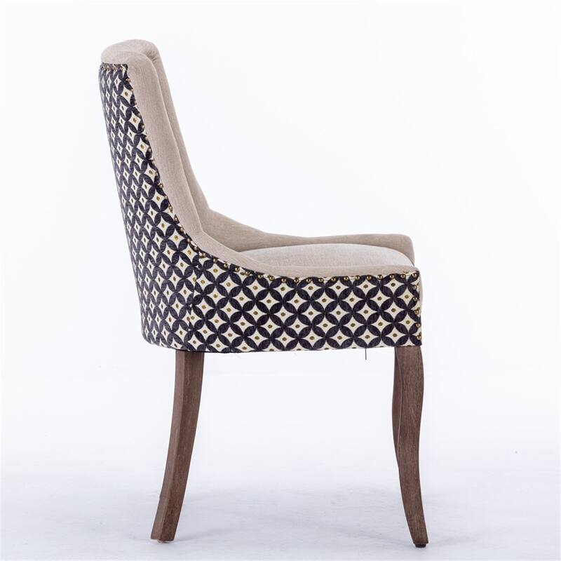 Set of 2 Patterned Upholstered Kitchen Dining Chairs with Wood Legs