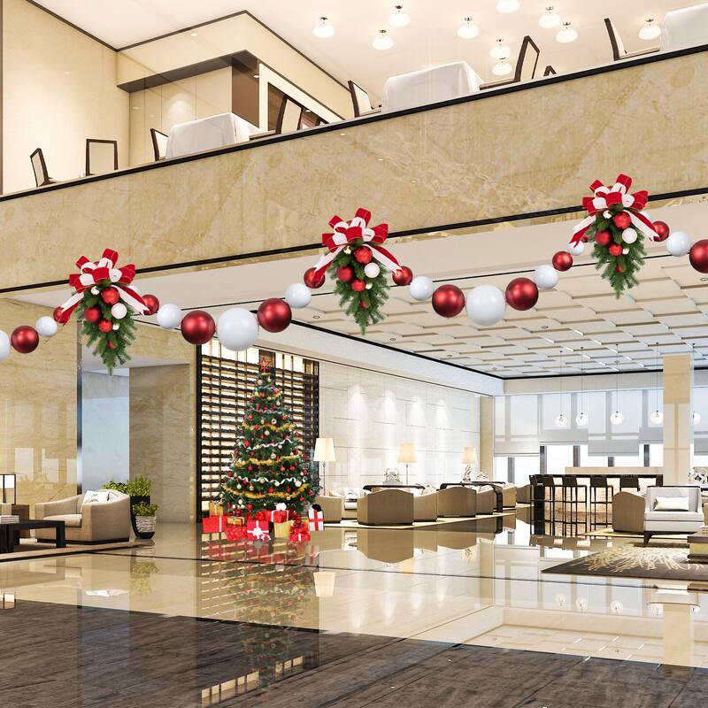 6' Red and White Shiny and Matte Shatterproof Ball Christmas Swag