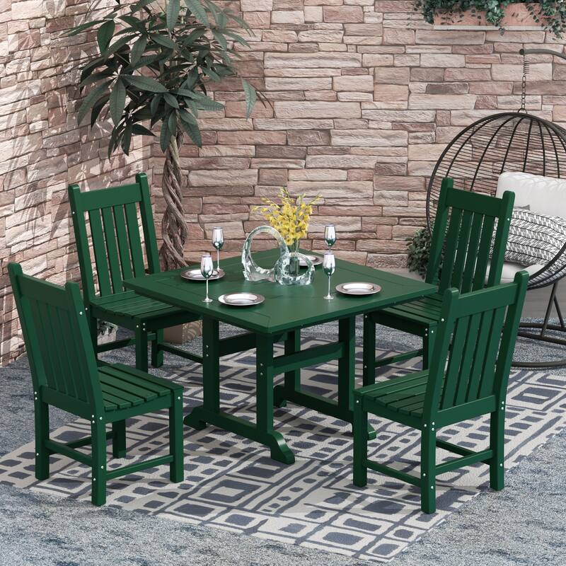 Laguna Hdpe All Weather Outdoor Patio Dining Set with Square Table, Armless Chairs (5-Piece Set)
