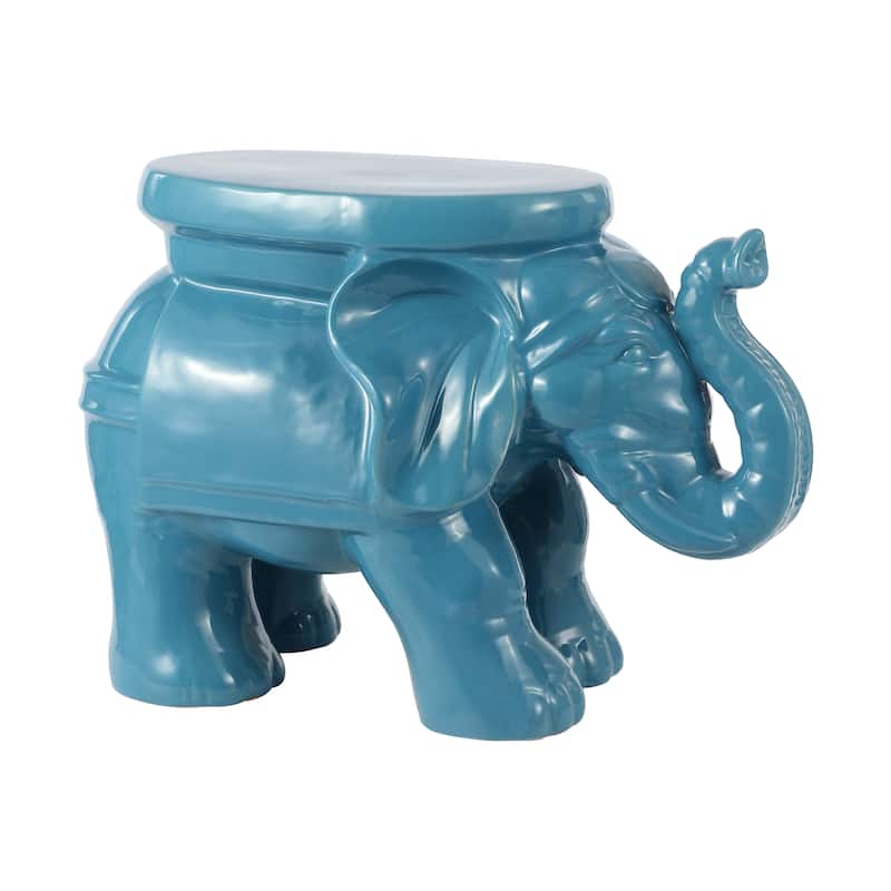 White Elephant 14.2" Ceramic Garden Stool, White by JONATHAN Y - Ceramic - Blue