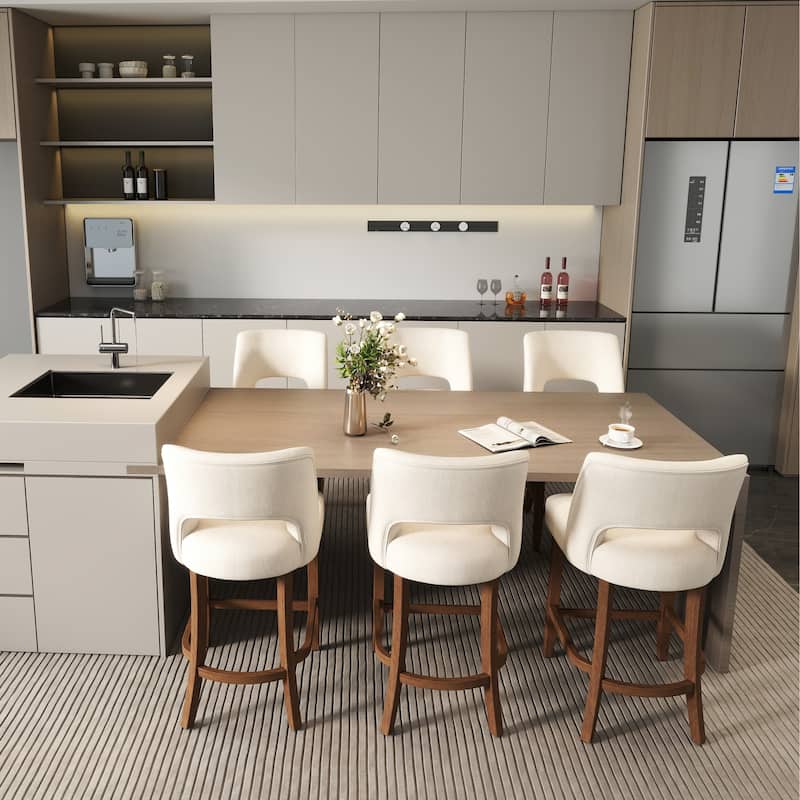 Set of 2/4/6,Upholstered Counter Height Bar Stools,Modern Counter Stools with Wood Legs for Kitchen Island Dining Room Bar