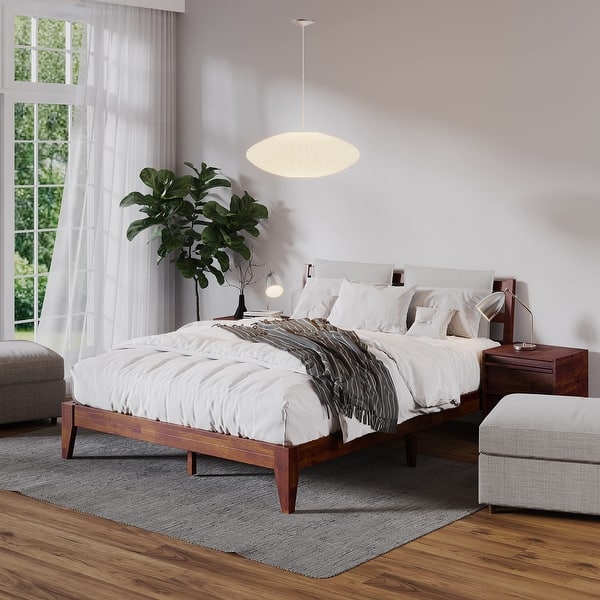 Carmen Pillow Top Headboard Platform Queen Bed Frame, Solid Rubberwood