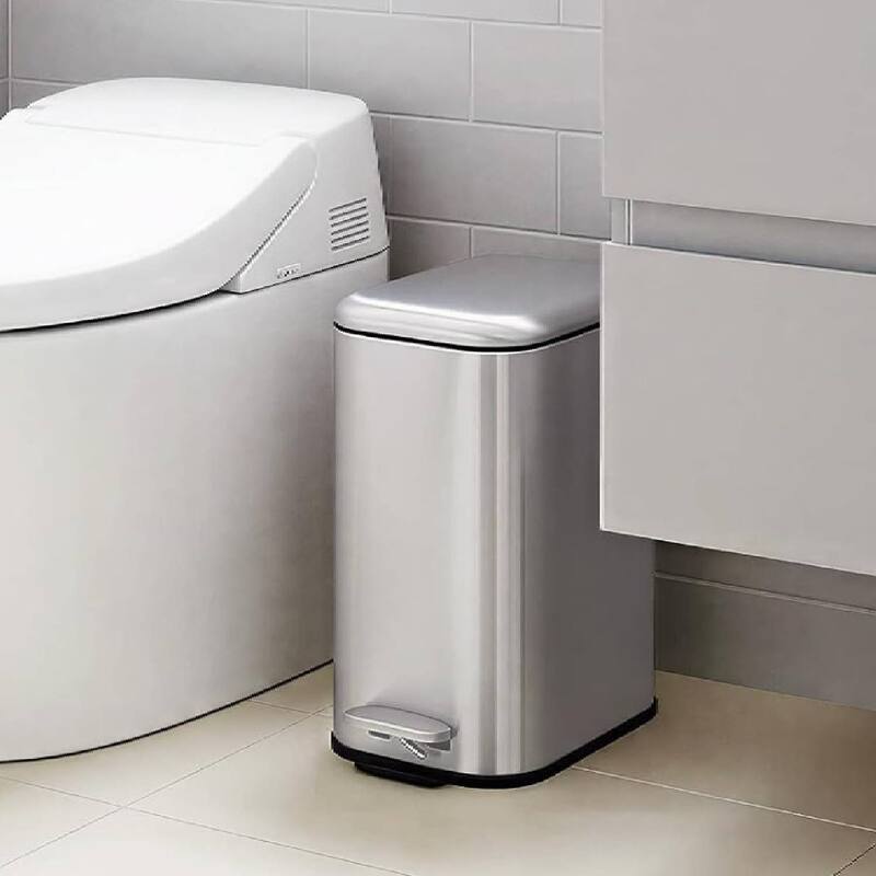 3.72 Gallons Trash Can, Step Garbage Can for Bathroom, Bedroom, Office, Kitchen - Silver