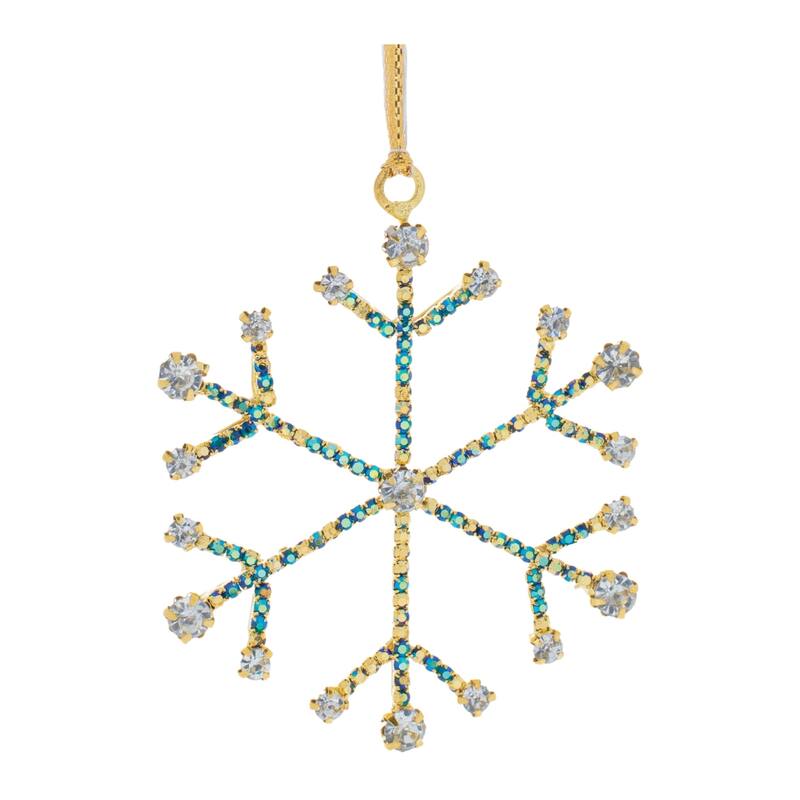 Jeweled Metal Snowflake Christmas Ornaments - 3.5" - Blue and Gold - 12ct