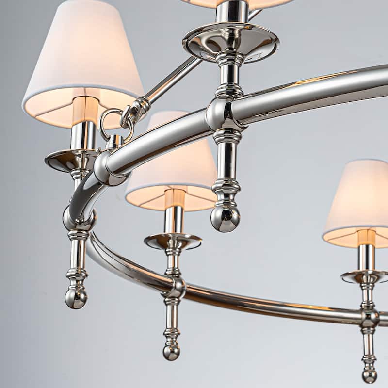6-Light Classic Chandelier Pendant Fixture with White Shades for Elegant Interior Lighting