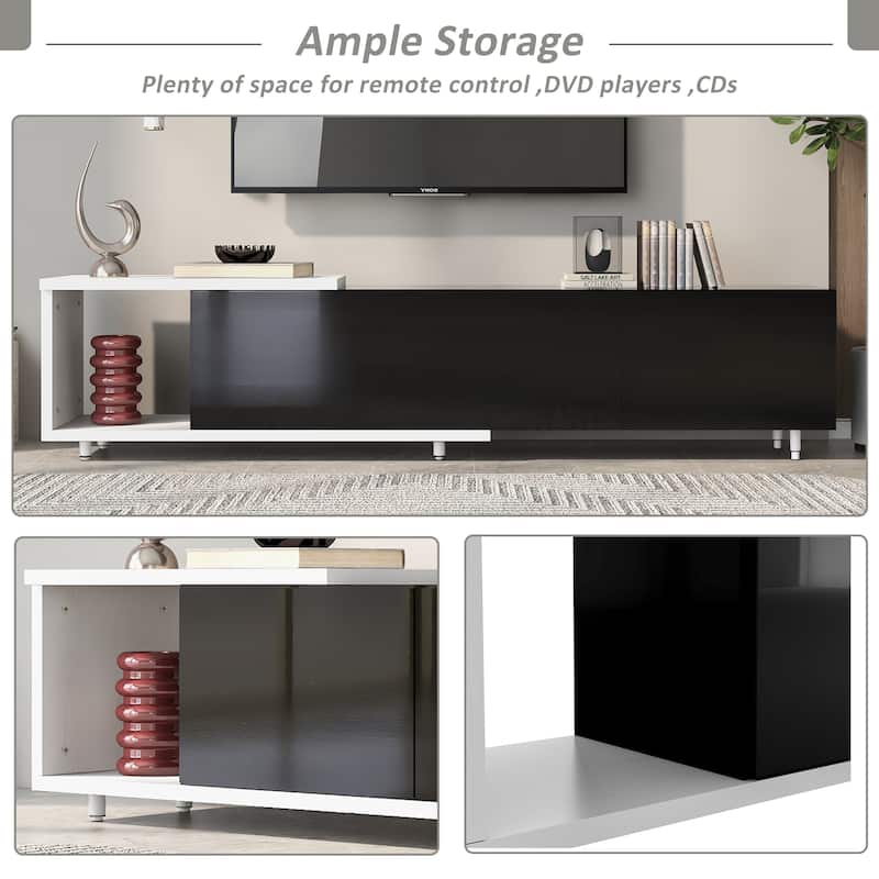 Modern Entendable TV Stand, Media Consol Table with 3 Storage Drawers, Entertainment Center with Adjustable Legs