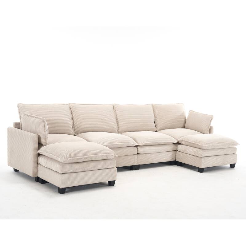 Oversized Modular Deep Seat Couch with Chaise, U-shaped Sectional Sofa with 2 Ottomans, 2 Lumbar Pillows and Double Cushions