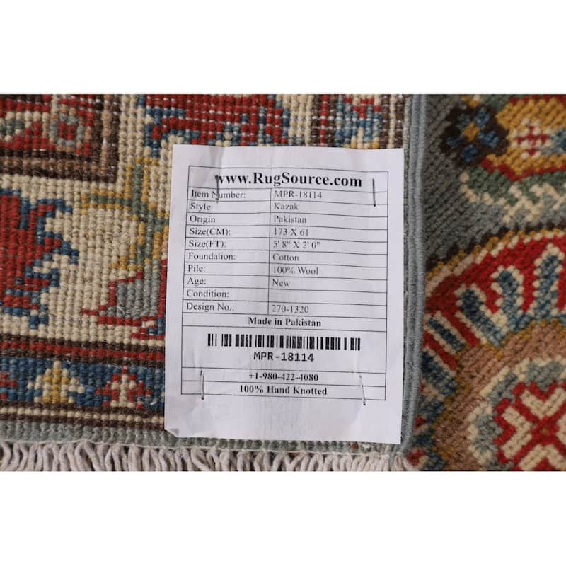 Traditional Kazak Runner Rug Hand-Knotted Wool Carpet - 2'0" x 5'8"