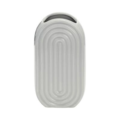 Sagebrook Home Ceramic 9" Oval Ridged Vase, Glacier, Oval, Ceramic, Contemporary, 9"H, Ridged