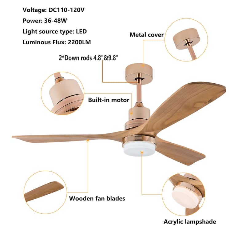 47In Modern 3-Blade 6-Speed Propeller Ceiling Fan Light with Remote