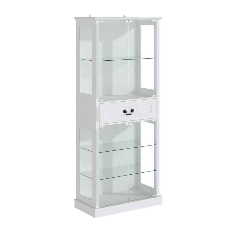 Bookshelves LED Display Cabinet with Tempered Glass Doors, App-Controlled Multicolor Lighting