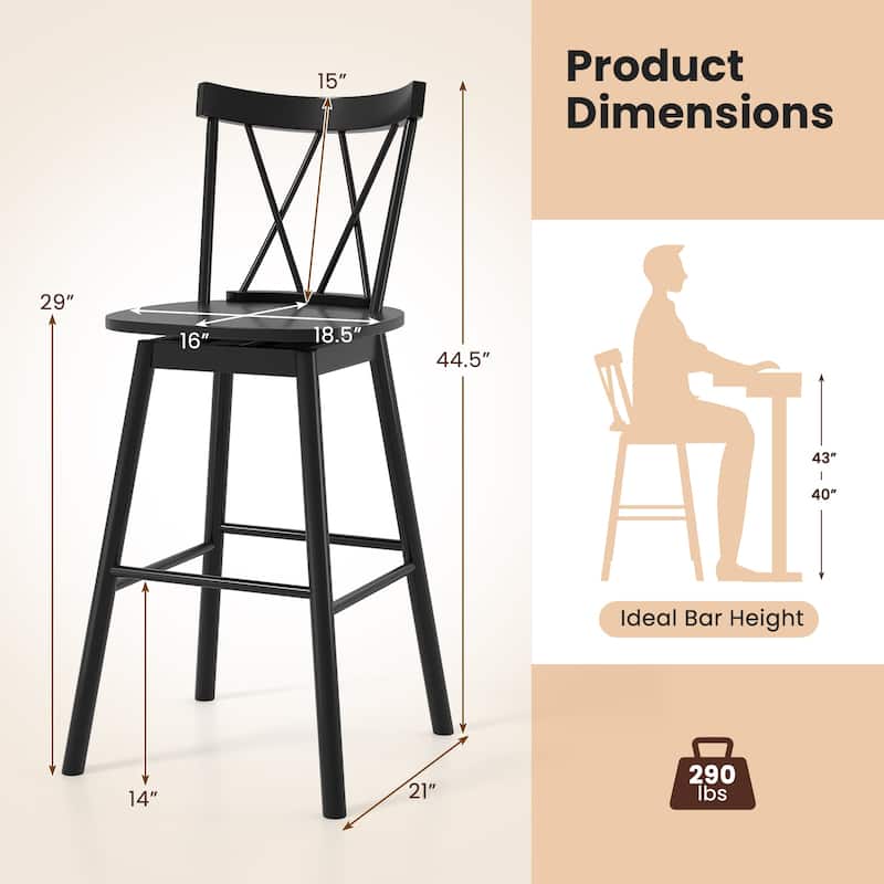 Gymax Windsor Bar Stool Set of 2 29'' Swivel Rubber Wood Dining Chairs