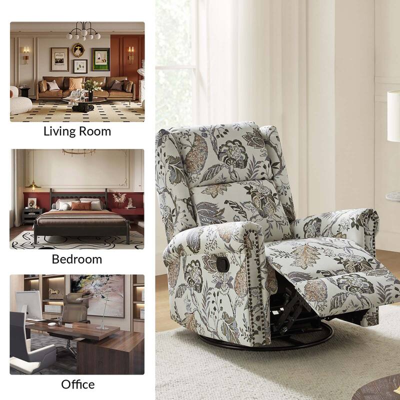 Leopold Transitional Floral Print Manual Swivel Rocking Recliner with Nailhead Trims Set of 2 by HULALA HOME
