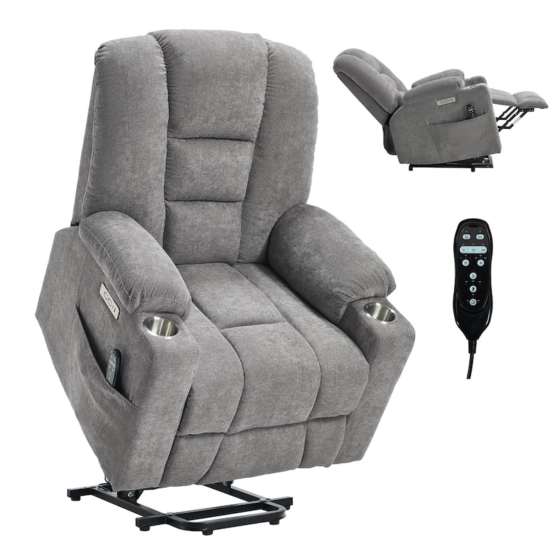 Power Lift Recliner Chair with Massage & Heat, Heavy Duty Electric Recliner, Recliner Chair with USB Ports & 2 Cup Holders