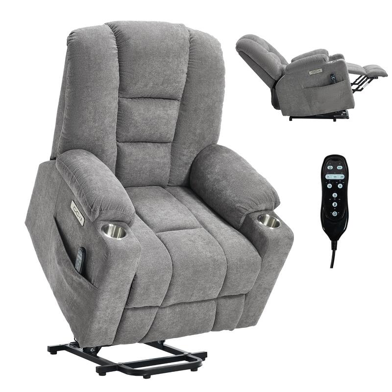 Roomfitters Oversized Power Lift Recliner, Massage Chair with USB A & C Ports and Dual Steel Cup Holders