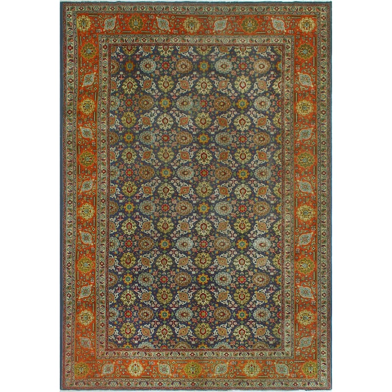 Fine Vintage Distressed Jade Navy/Orange Rug - 6'6" x 9'8"