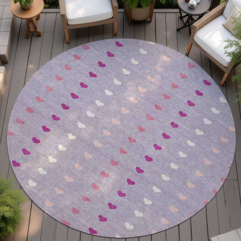 Machine Washable Indoor/ Outdoor Modern Hearts Chantille Rug - Lavender - 8' x 8'