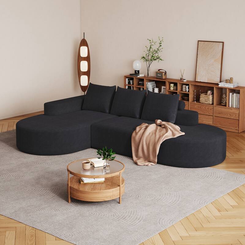L Shaped Modular Curved Sectional Sofa, Chenille Upholstered 3 Seat Sofa, Corner Sofa with 3 Pillows for Living Room, Bedroom