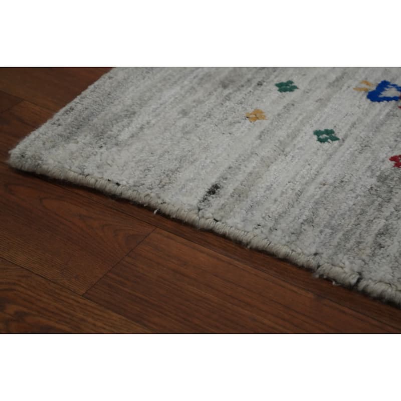 Hand Knotted Oriental 100% Wool Carpet Tribal Animal Pictorial Greys & Charcoal Gabbeh Area Rug - 9' 10'' X 7' 10''