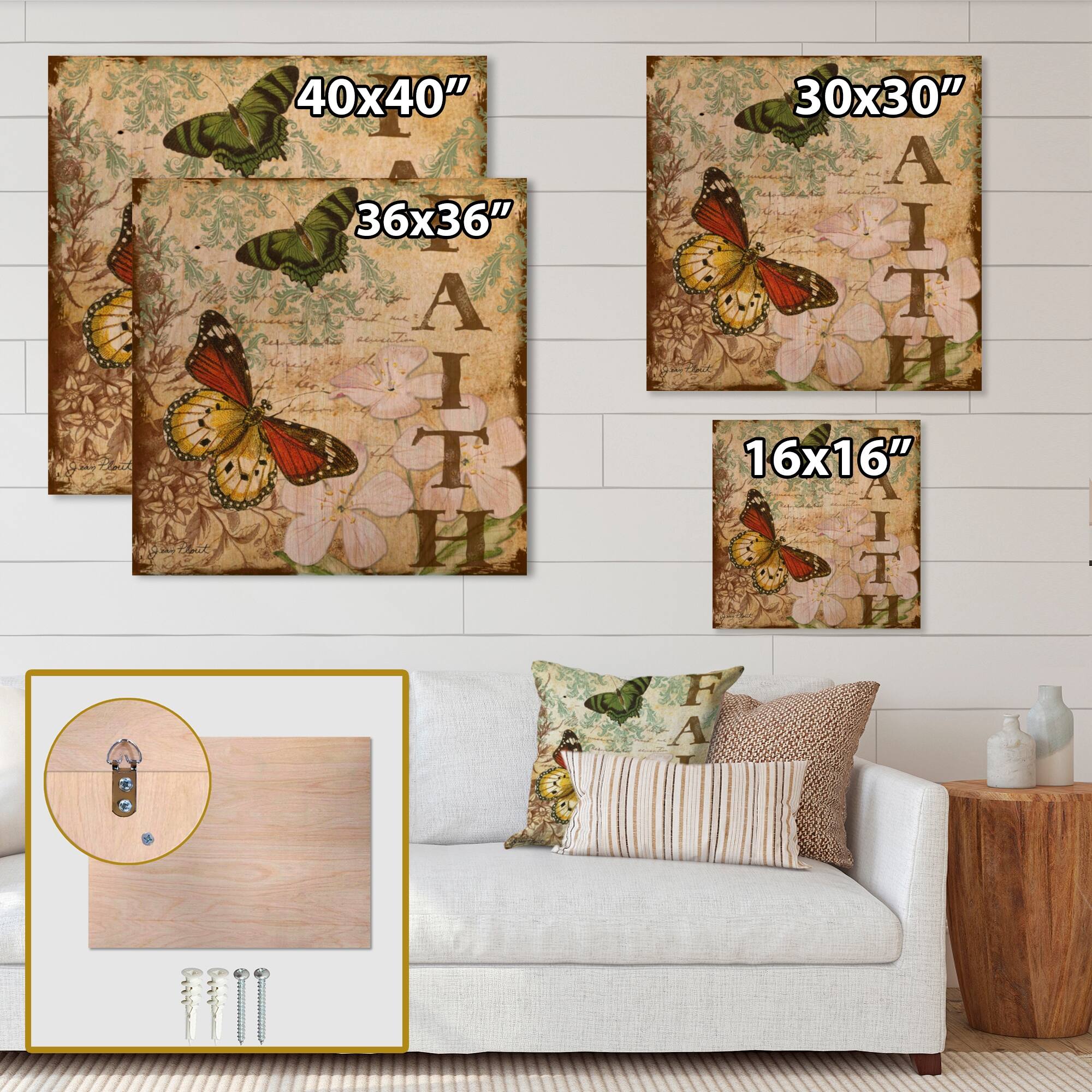 Designart 'Inspirational Butterflies Faith' Vintage Wood Wall Art