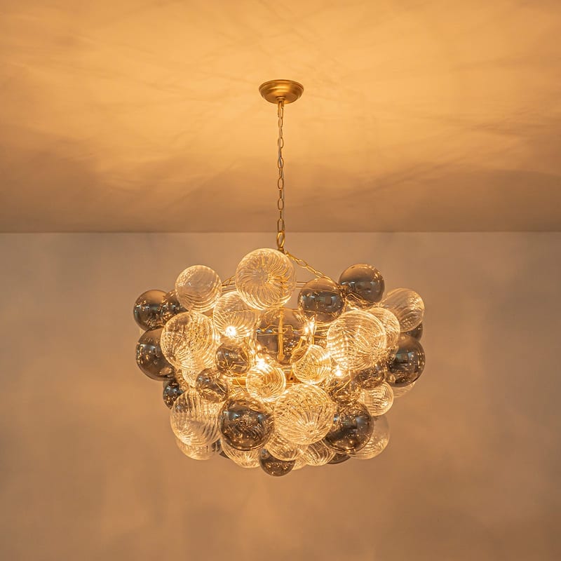Glam 8-Light Textured Swirl and Smoked Glass Bubble Living Chandelier - 32.7 in
