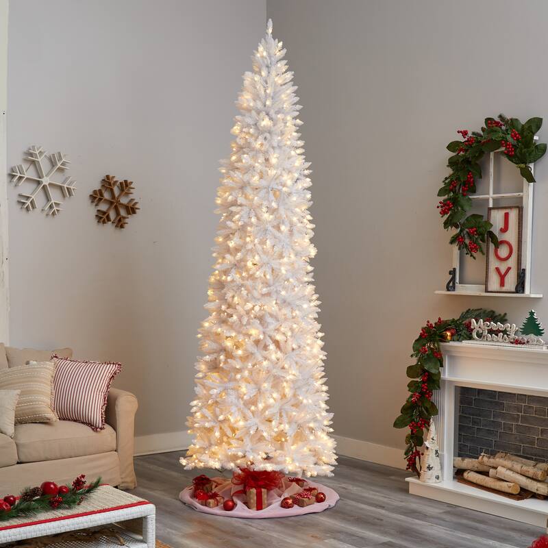 10’ Pre-Lit Slim White Artificial Christmas Tree, Clear LED Lights - over-10-feet