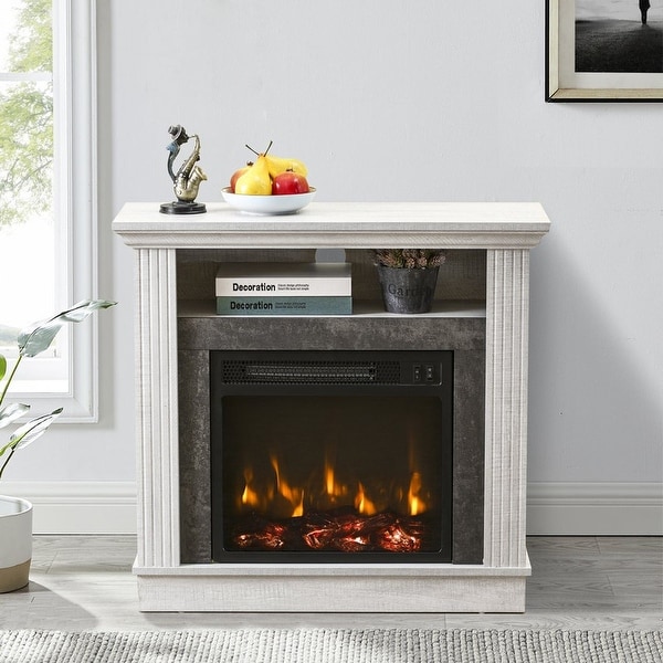 32 in. Freestanding Electric Fireplace in Saw Cut-off White. Opens flyout.