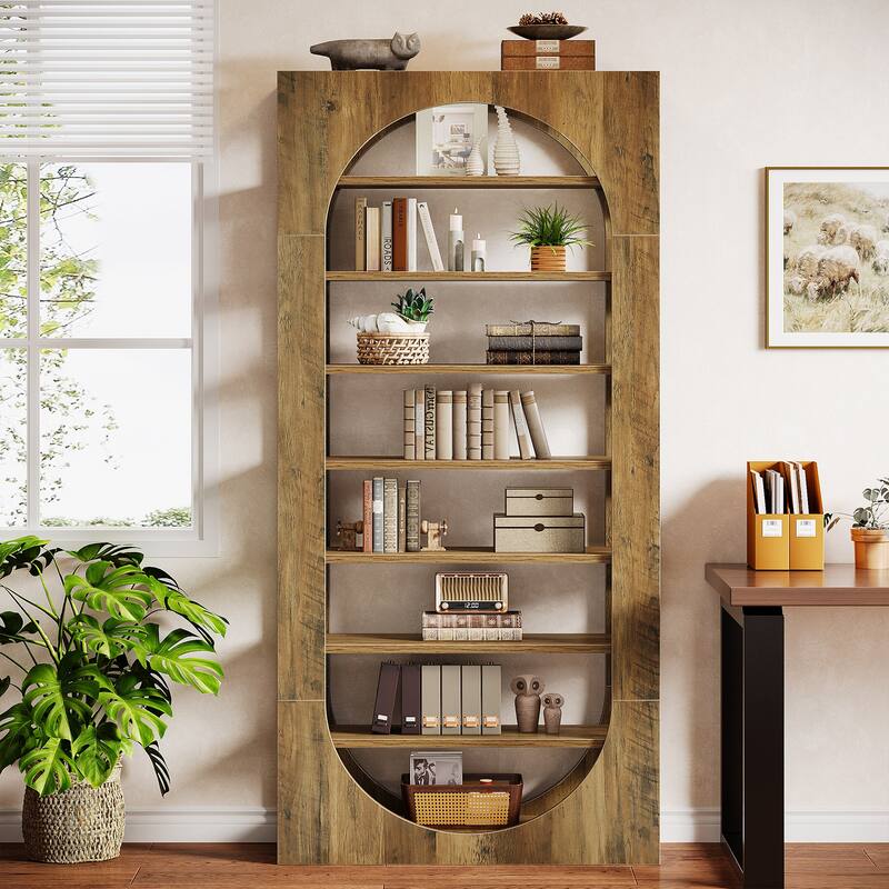70.87" Arched Bookshelf, Wooden Bookcase with Storage, Book Shelf for Living Room, Bedroom, Office, Library